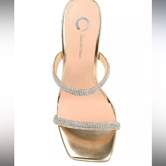 JOURNEE COLLECTION Women's shoes Reena Slide Dress Sandals, heels size 8.5 gold - Picture 5 of 9